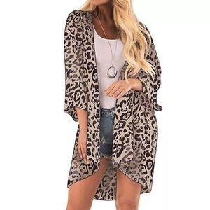 NEW Leopard Sheer Kimono Beach Coverup Cardigan Swim BOUTIQUE